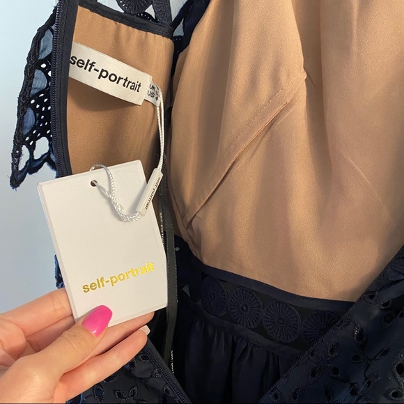 NWT Self-Portrait Navy Embroidered Mini Dress - Picture 11 of 11